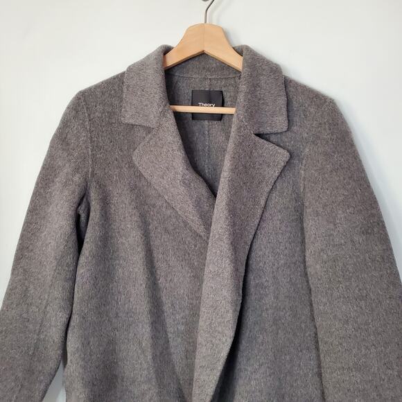 Theory Clairene New Divide Wool Cashmere Coat Charcoal Melange Grey Size Small - Picture 6 of 10
